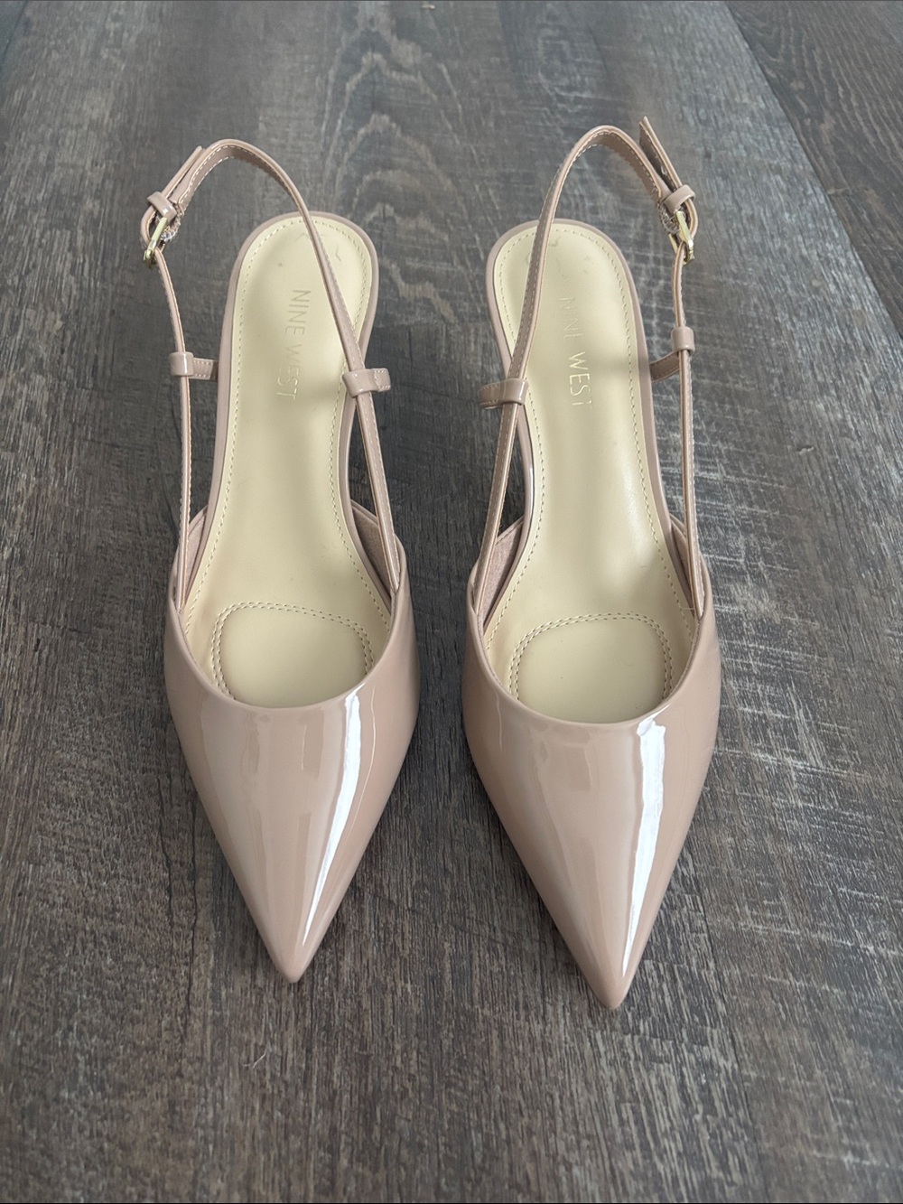 Nine West Nude Patent Pointed-Toe Slingback Heels NWOT